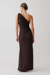 Ryn Twisted One Shoulder Maxi Dress - Dark Chocolate