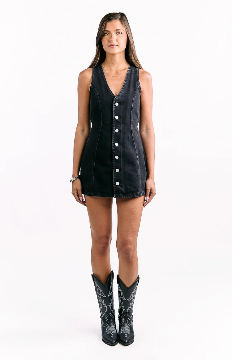 Isla Black Denim Mini Dress
