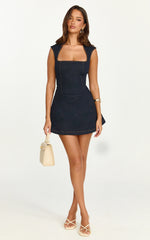 Square Neck A Line Denim Mini Dress in Raw