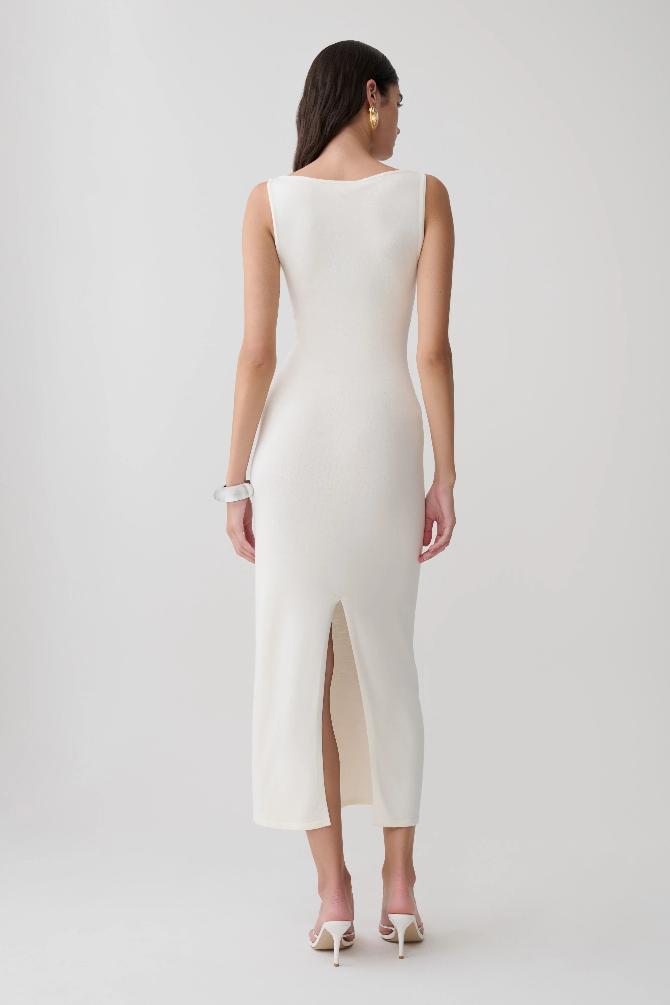 Boston Boat Neck Sleeveless Midi Dress - Ivory