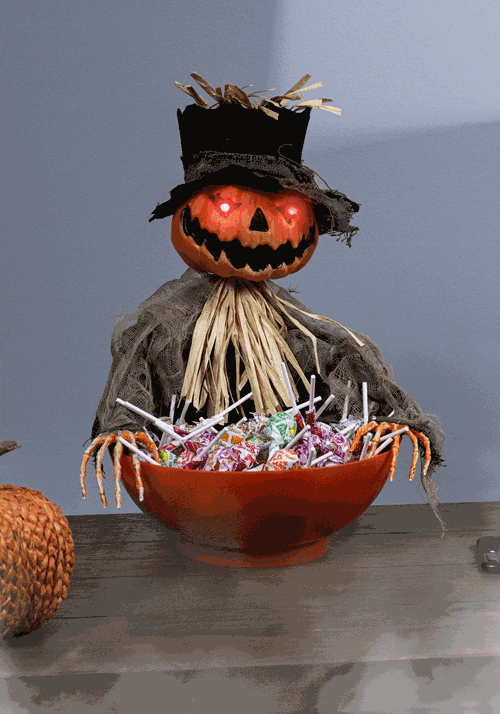 9-Inch Candy Bowl with Animated Pumpkin Scarecrow Decoration