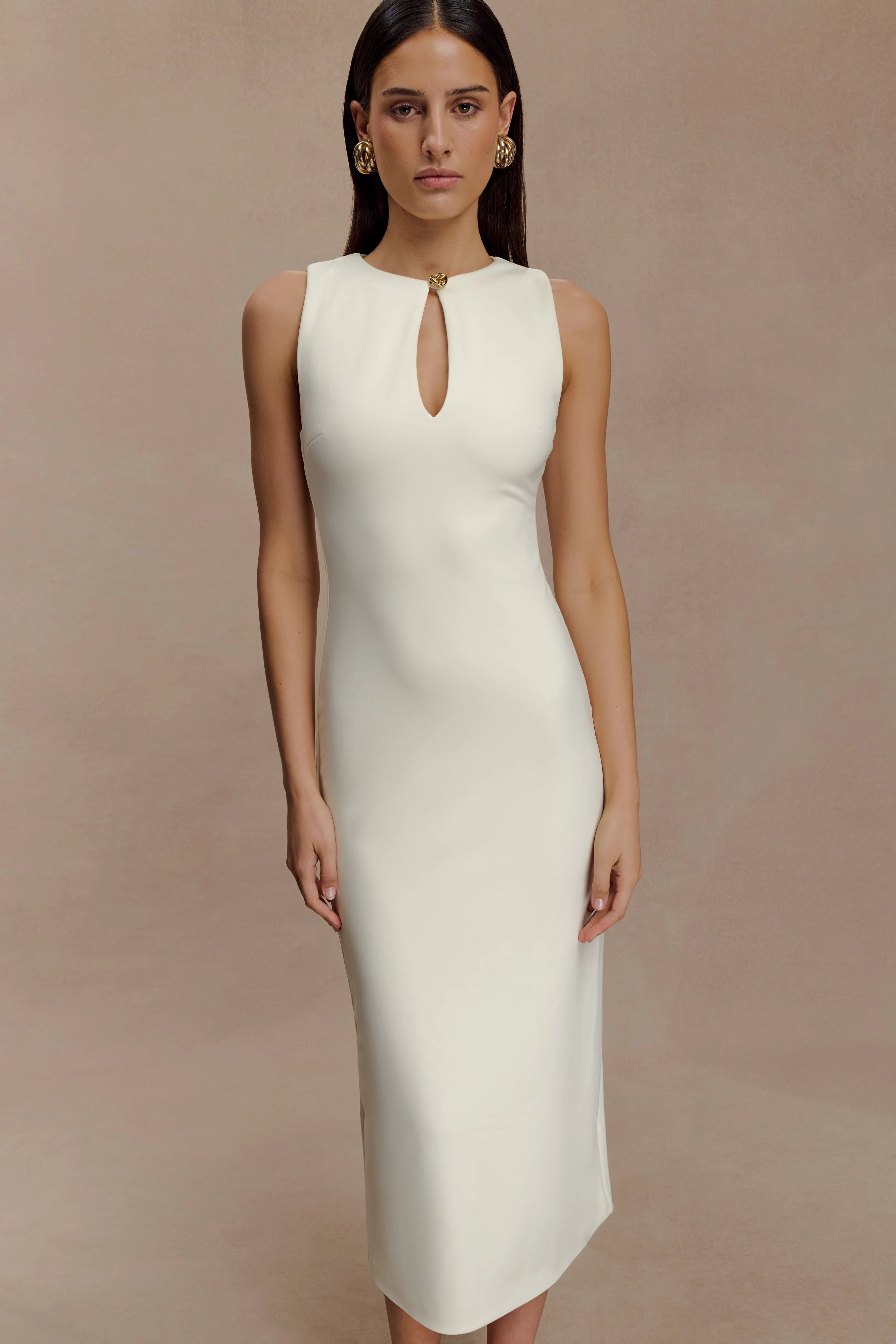 Norah Sleeveless Crepe Midi Dress - Ivory