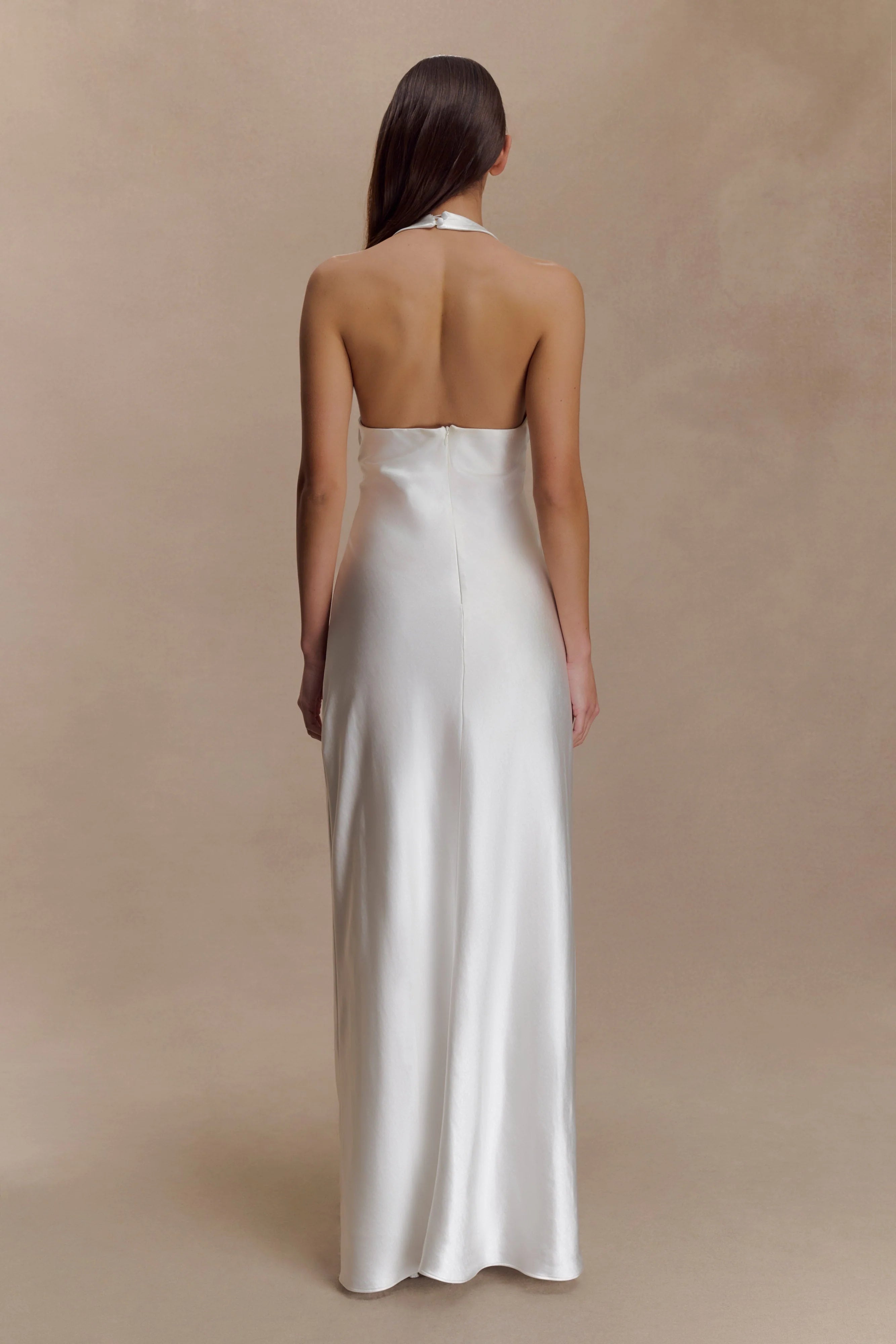 Alice Satin Halter Maxi Dress - White