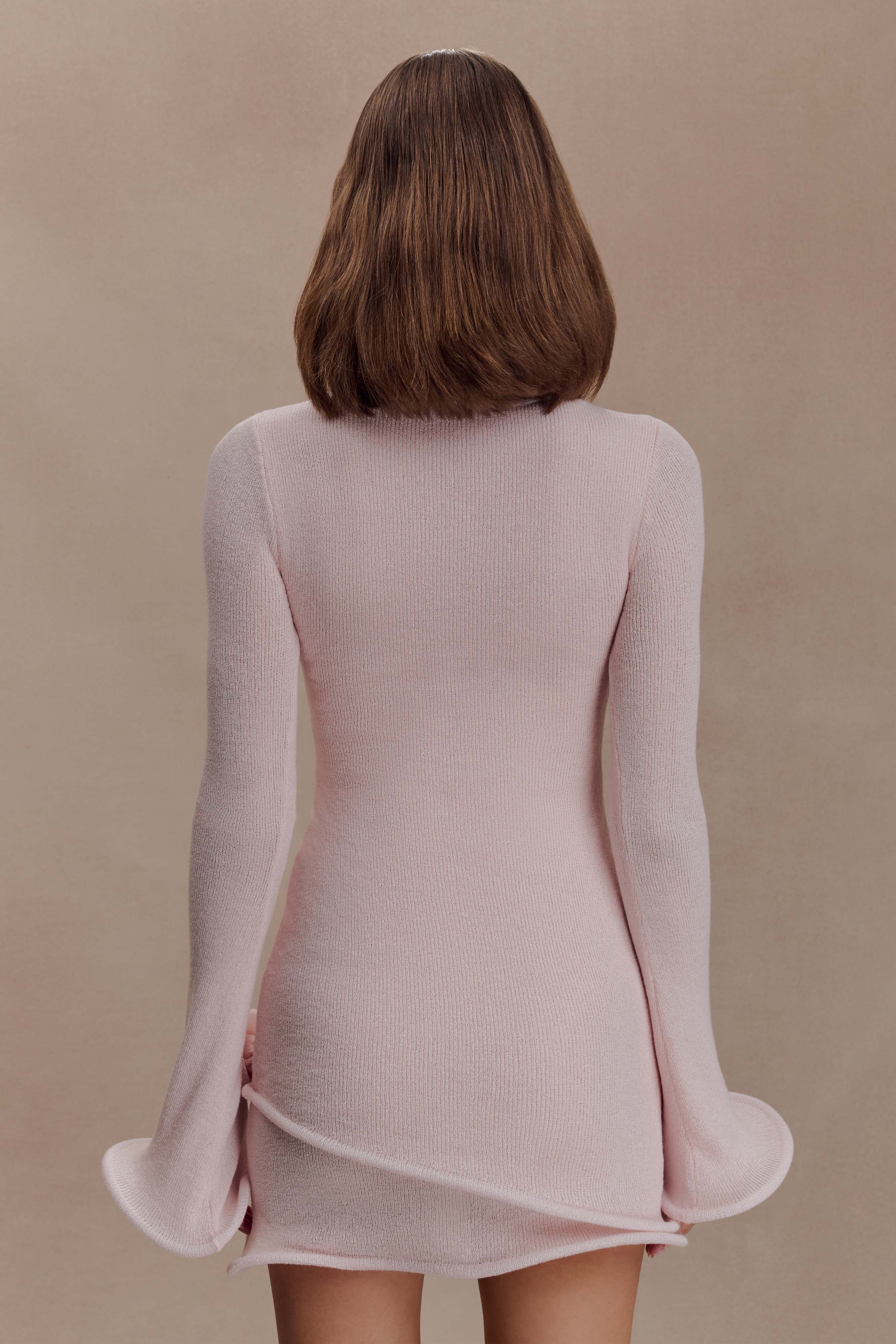 Samira Knit Long Sleeve Mini Dress - Misty Rose
