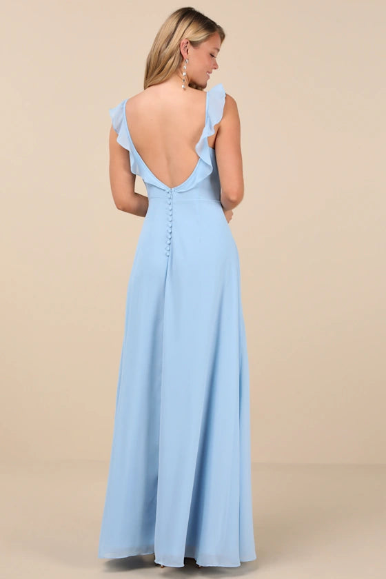 Dreamy Admiration Light Blue Ruffled Maxi Dress