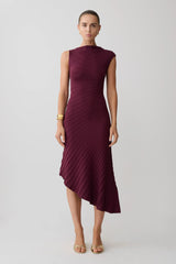 Milasandra Pleated Knit Dress - Plum