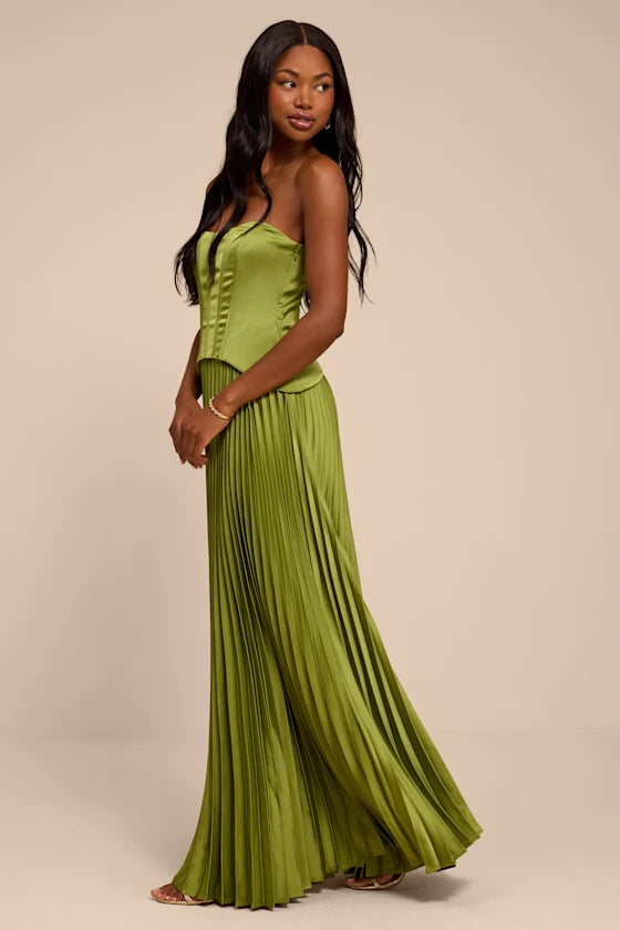 Makani Lime Green Satin Bustier Maxi Dress
