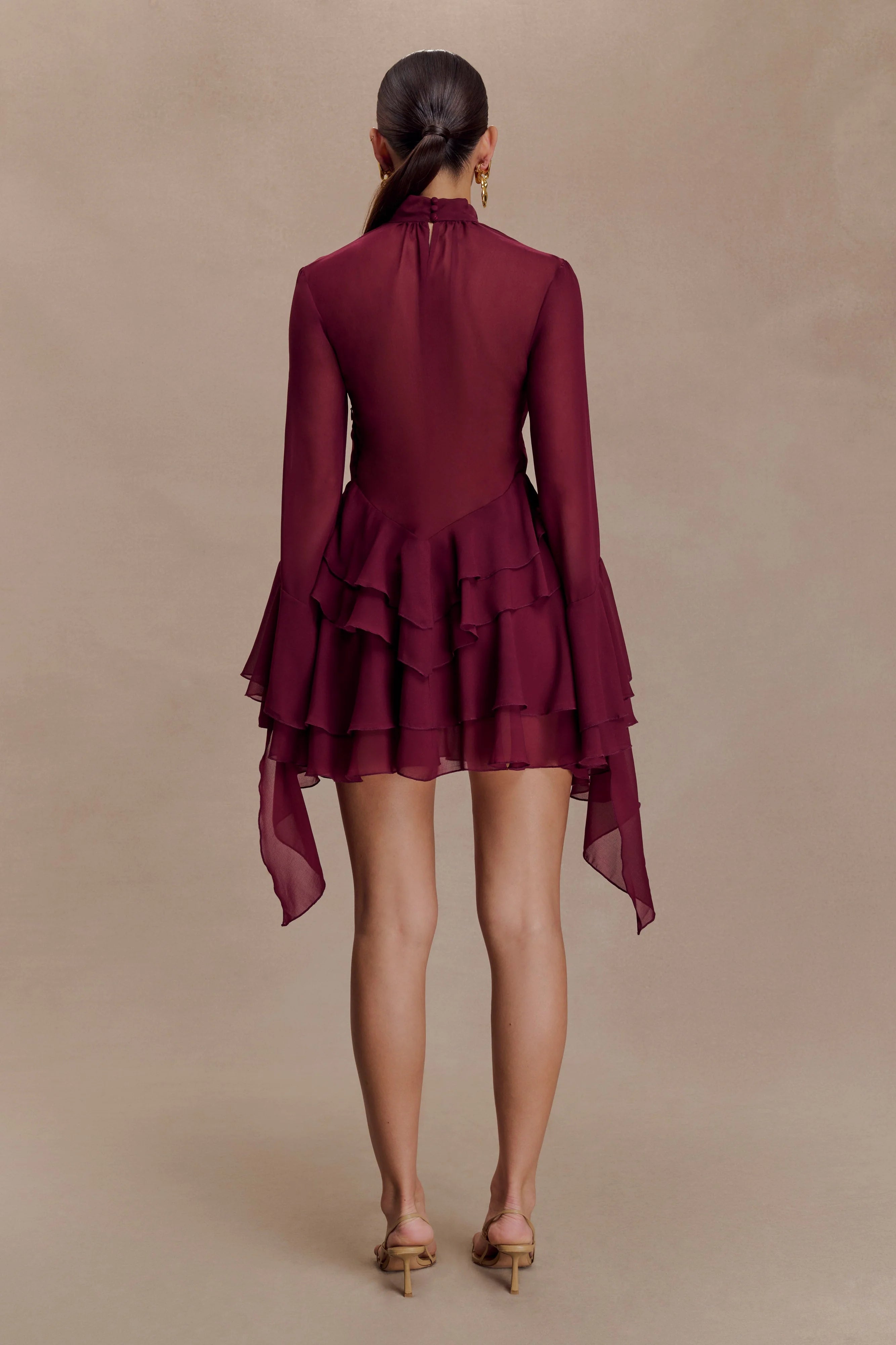 Nimah Chiffon Ruffle Mini Dress - Wine