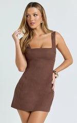 Square Neck A Line Dress in Chocolate