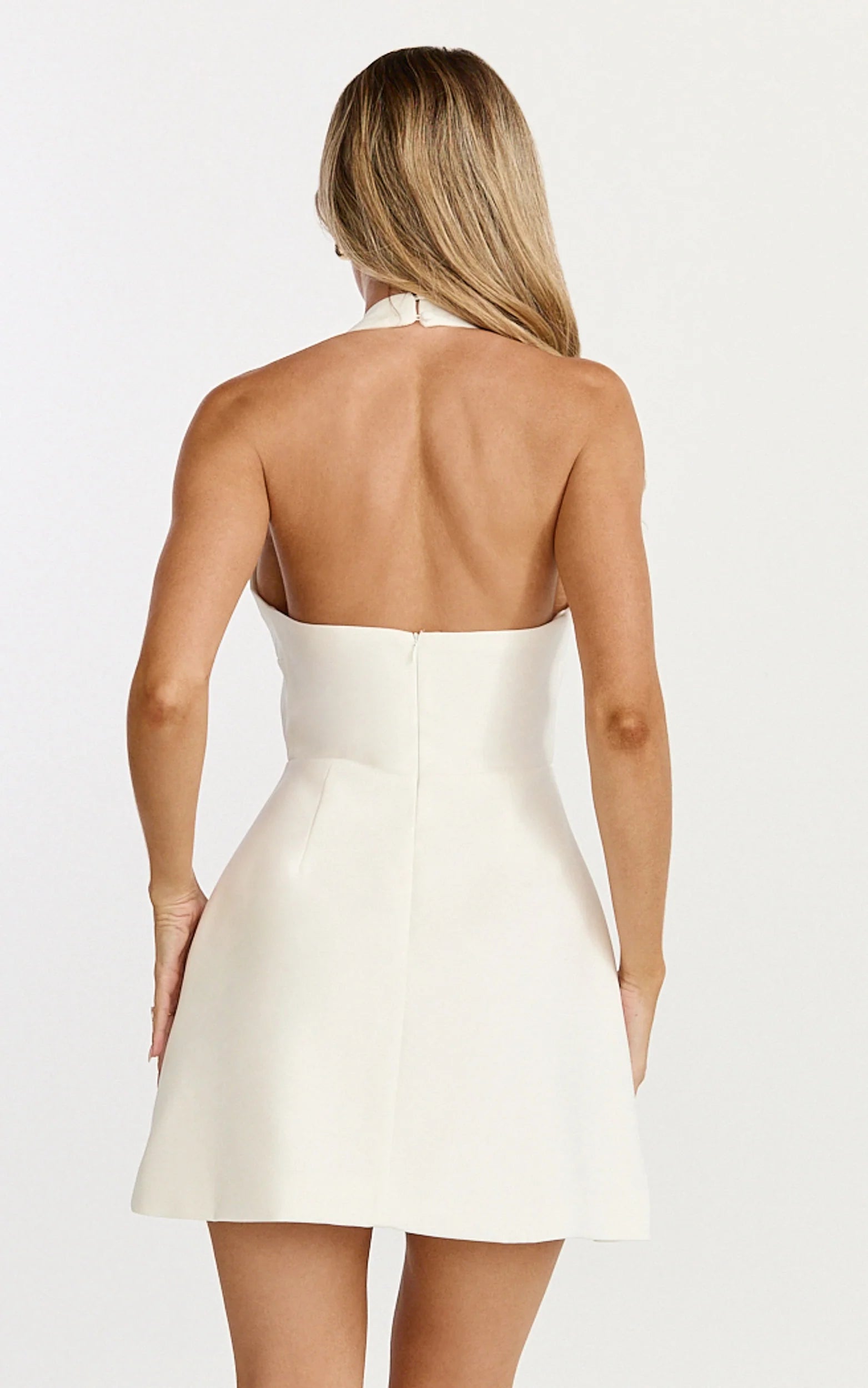 Plunge Gold Hardware Fit and Flare Dress in White