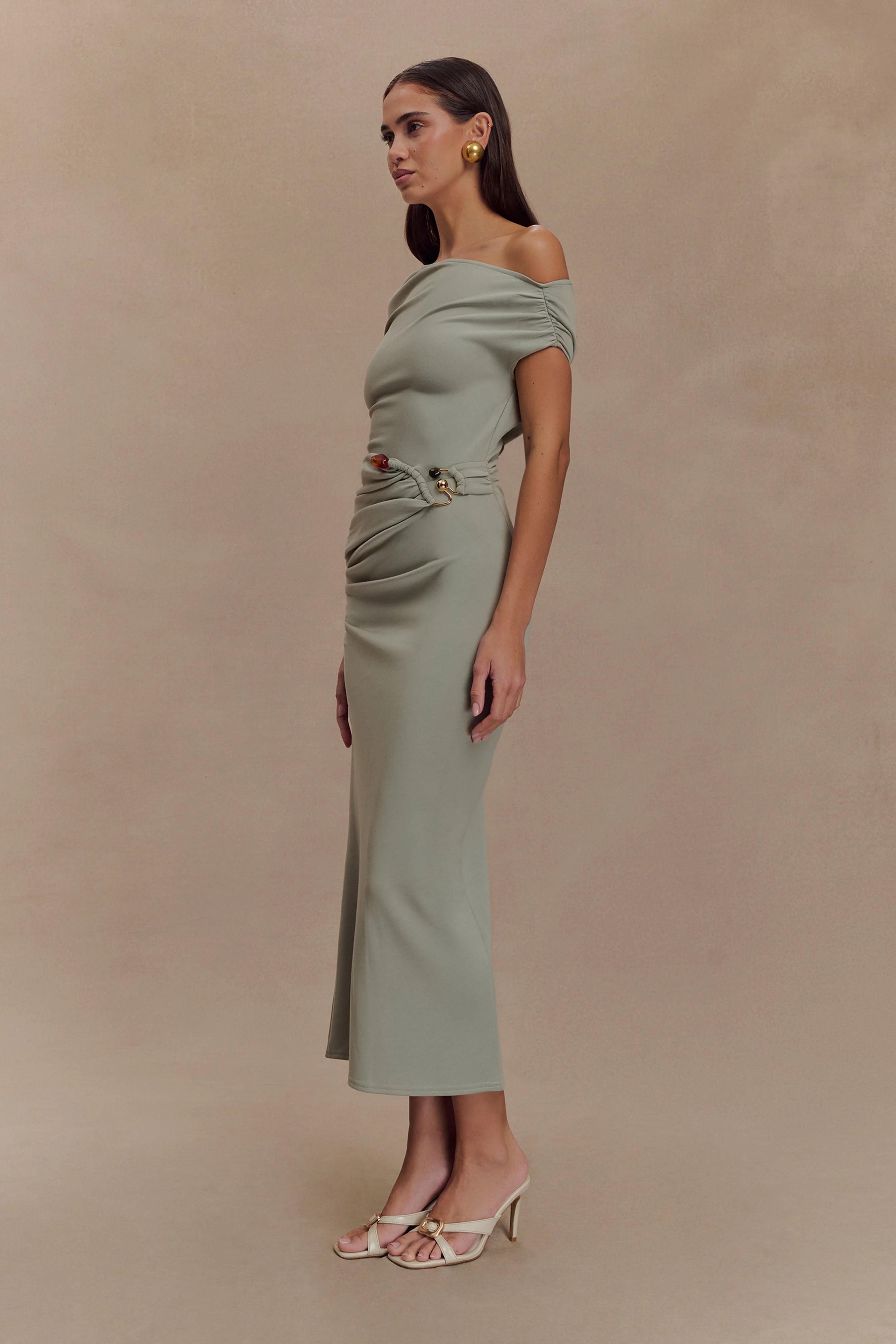 Kendra Scuba Jersey Midi Dress With Hardware - Sage