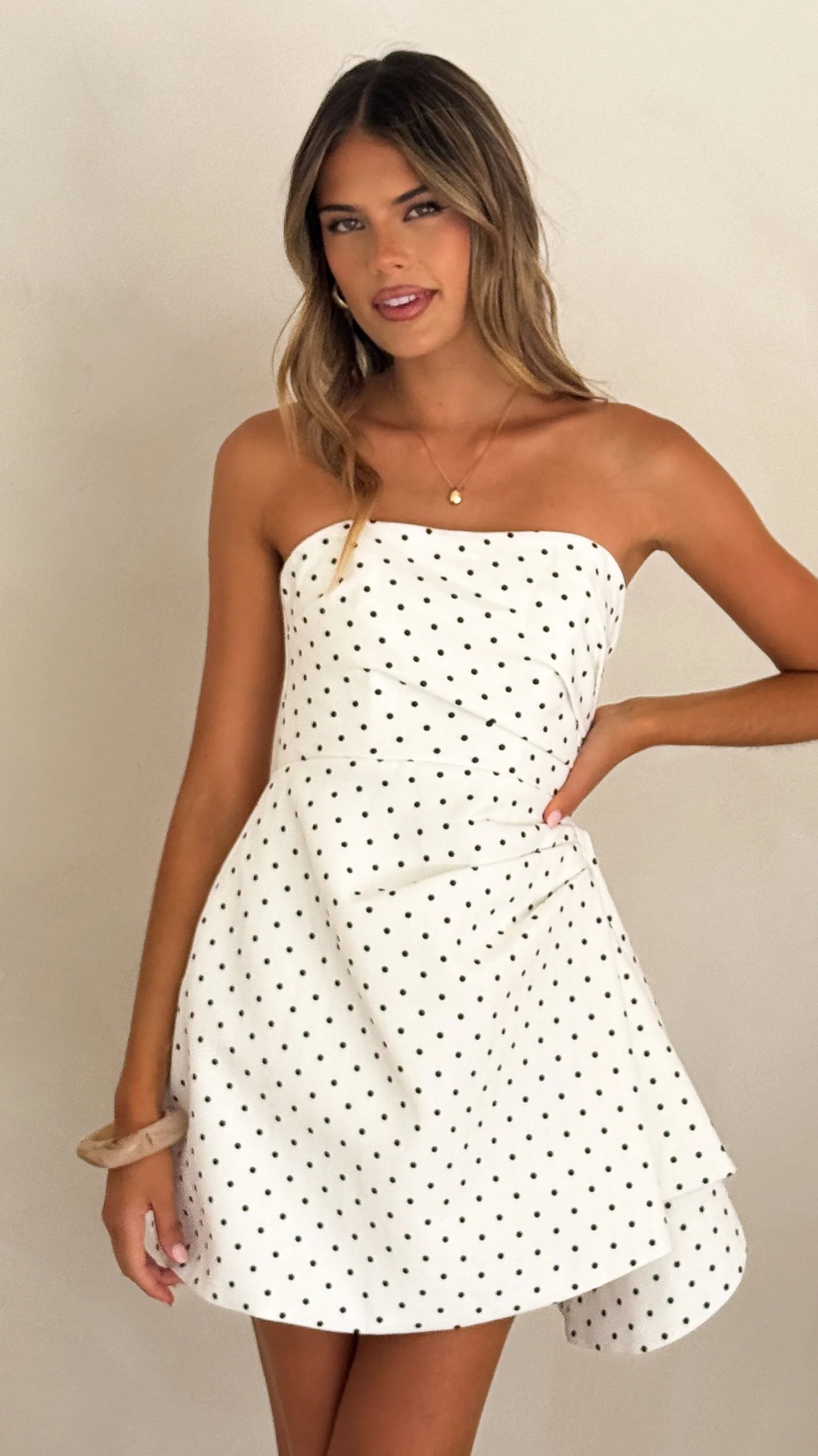 Hanae Mini Dress - White/Black Polka