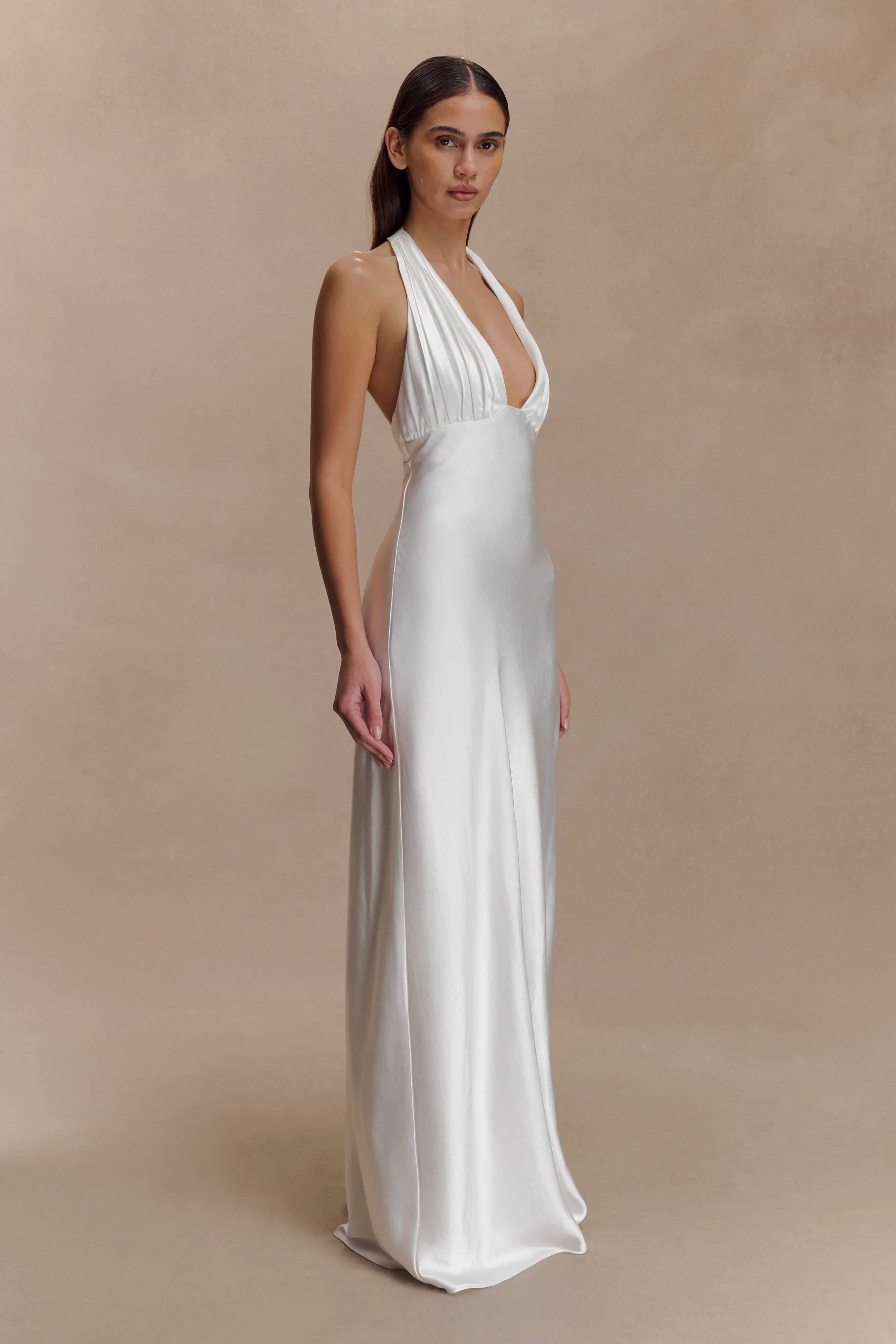Alice Satin Halter Maxi Dress - White