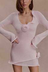 Samira Knit Long Sleeve Mini Dress - Misty Rose